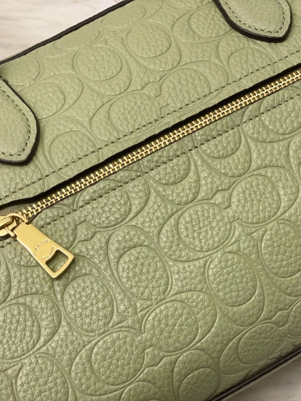 Coach Rowan Satchel Bag Signature Leather In Pistachio CEW03/Gold/Pistachio - Picture 9 of 13